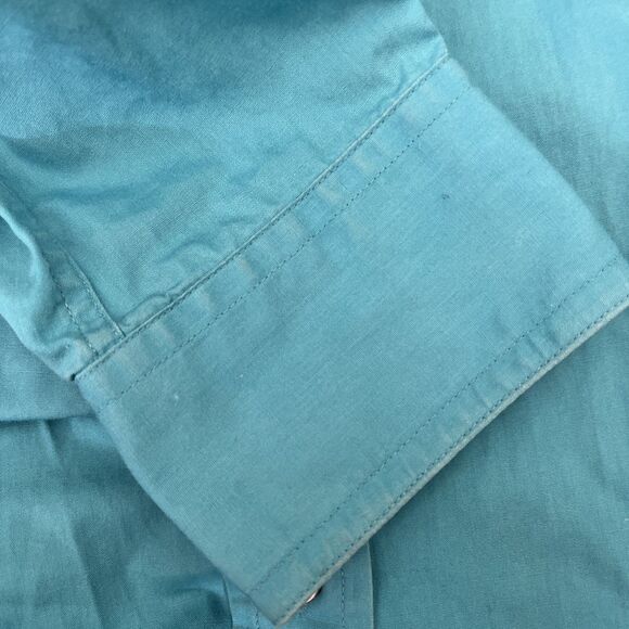 Vtg 80s Ellen Tracy Shirt 10 Cotton Baby Blue Western Cowgirl Ranch Barn w/stain - Picture 9 of 10